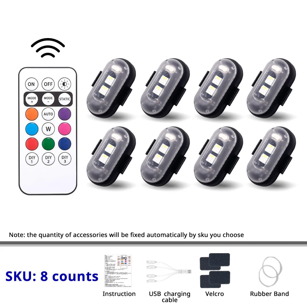 RGB Skateboard Scooter Light Underglow Kit Wireless Remote Control LED 8 Color Rechargeable Strobe Ambient Night Riding Decor