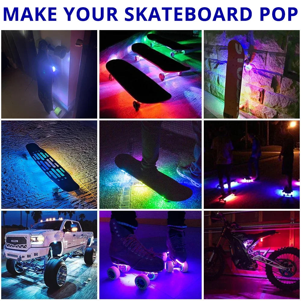 RGB Skateboard Scooter Light Underglow Kit Wireless Remote Control LED 8 Color Rechargeable Strobe Ambient Night Riding Decor