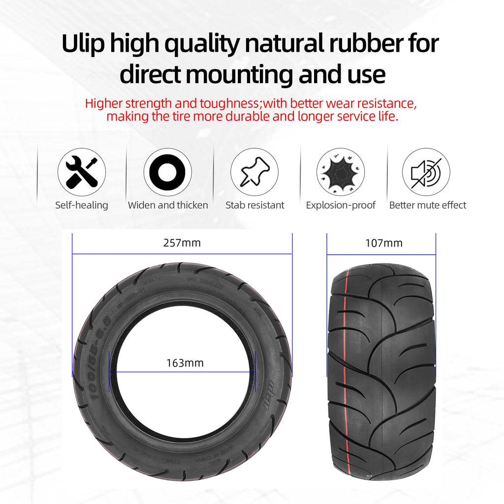 Ulip 11 Inch 100/55-6.5 Self-healing Tubeless Tire For Electric Scooter Front & Rear Built Self-repair Glue Explosion-Proof Tyre