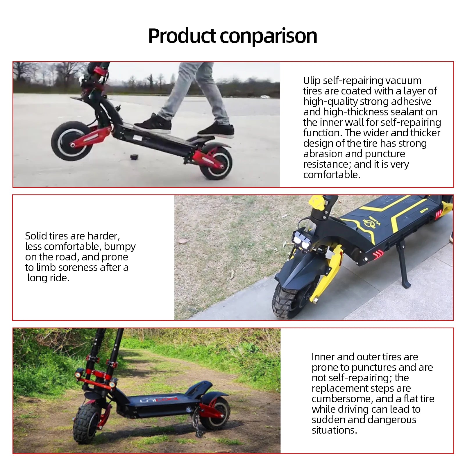 Ulip 11 Inch 100/55-6.5 Self-healing Tubeless Tire For Electric Scooter Front & Rear Built Self-repair Glue Explosion-Proof Tyre