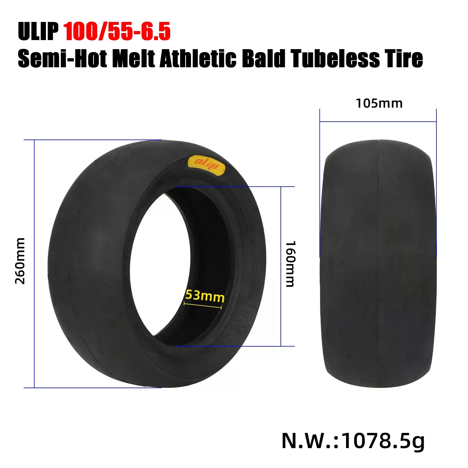 ULIP 11 Inch Semi-Slick High Grip Tubeless Tire for Dualtron Thunder Kaabo Wolf Warrior Electric Scooter Semi-Hot Melt Bald Tyre