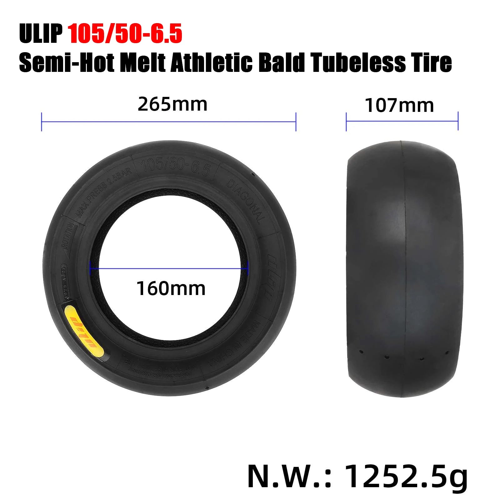 ULIP 11 Inch Semi-Slick High Grip Tubeless Tire for Dualtron Thunder Kaabo Wolf Warrior Electric Scooter Semi-Hot Melt Bald Tyre